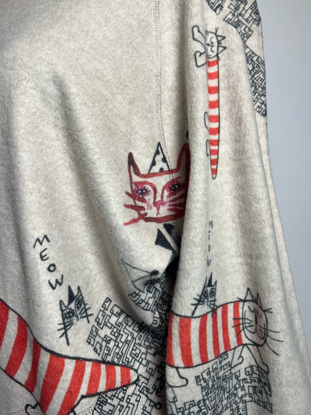 Cute Cat Print Hooded Tunic Top XL Artsy Novelty Cozy Lounge Pullover - Picture 3 of 10